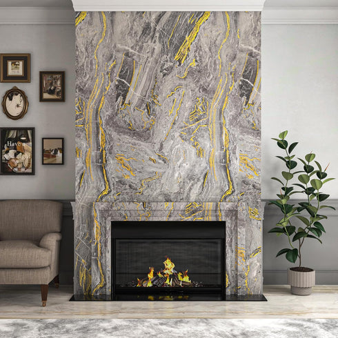 Stickyart Thick Grey Gold Liquid Marble Contact Paper for Cabinets and Drawers Peel and Stick Countertops for Kitchen Waterproof Self Adhesive Mar...