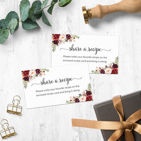 321Done Red Roses Request a Recipe Card (Set of 50) 3.5x2 White - Floral Share a Recipe Card for Bridal Shower Invitation, Keepsake, Heavy Cardsto...