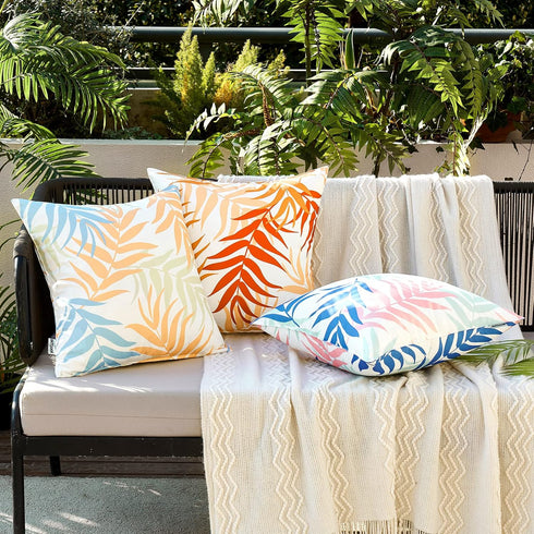 MIULEE Pack of 2 Decorative Outdoor Waterproof Throw Pillow Covers Patio Pillow Cases Natural Leaves Pattern Spring Square Cushion Shams Shell for...