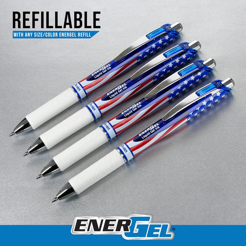 EnerGel RTX Retractable Liquid Gel Pen, Flag Barrel, (0.7mm) Metal Tip, Medium Line, Black Ink, Pack of 8 Pens...