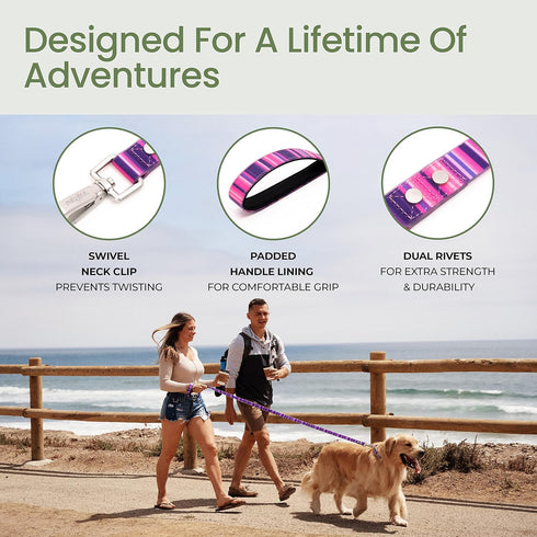 Waterproof Dog Leash 6ft | 100% Washable, Stink Proof, Odor Proof, Fade Proof, Dirt Proof | Soft Padded Handle, Easy Clean | Rust & Corrosion Resi...