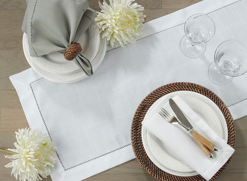 SARO LIFESTYLE Hemstitched Border Table Runner, White, 16"x72"...
