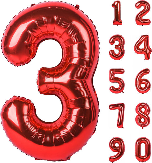 40 inch red big number 3 birthday party decoration foil polyester film balloons anniversary party wedding for girls and boys digit 3...