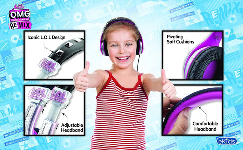 eKids LOL Surprise Headphones for Kids, Wired Headphones for School, Home or Travel, Tangle Free Stereo Headphones with Parental Volume Control, C...