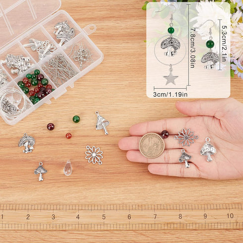 SUNNYCLUE 1 Box DIY 10 Pairs Mushroom Charms Mushrooms Charm Earring Making Starter Kit Tibetan Style Spring Plant Leaf Charms Flower Linking Conn...