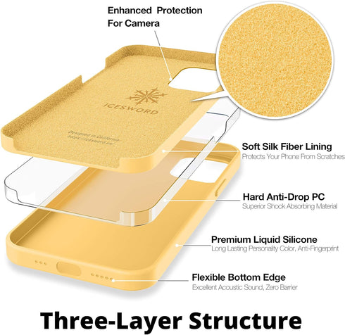 IceSword iPhone 12 Pro Max Case Yellow, Thin Liquid Silicone Shockproof Phone Case Cover, Bright Lemon Sun Citron Butter Cute, Drop Protective 6.7...