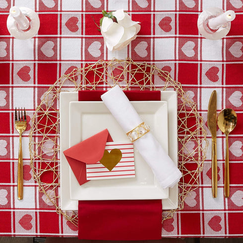DII Valentine's Day Tablecloth Check Collection, Tablecloth, 52x52, Checkered Hearts...