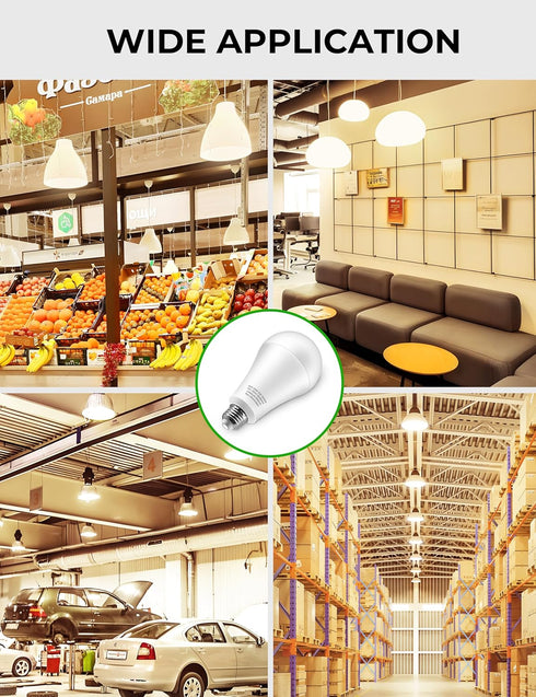 300 Watt Equivalent Light Bulb, 33W Super Bright Garage Light Bulb, A23 LED E26 Warm White 3000K Bulb for Warehouse, Backyard, Non-Dimmable, 2-Pac...
