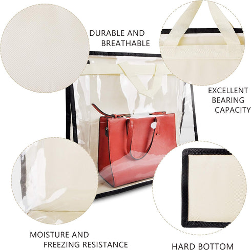 Vercord Clear PVC Handbag Dust-Free Cover Moistureproof Purse Storage Bag Organizer with Handle Zipper Space-Save Holder for Closet Beige XXL...