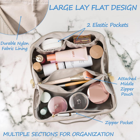 O&Y BELLE Large Capacity Travel Makeup Bag, Portable Travel Toiletry Bag, Makeup Bag Organizer, Open Flat Travel Cosmetic Bag, Cosmetic Bags for W...