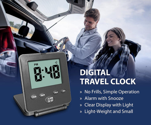 Digital Travel Alarm Clock - No Bells, No Whistles, Simple Basic Operation, Loud Alarm, Snooze, Small and Light, ON/Off Switch, 2 AAA Battery Powe...