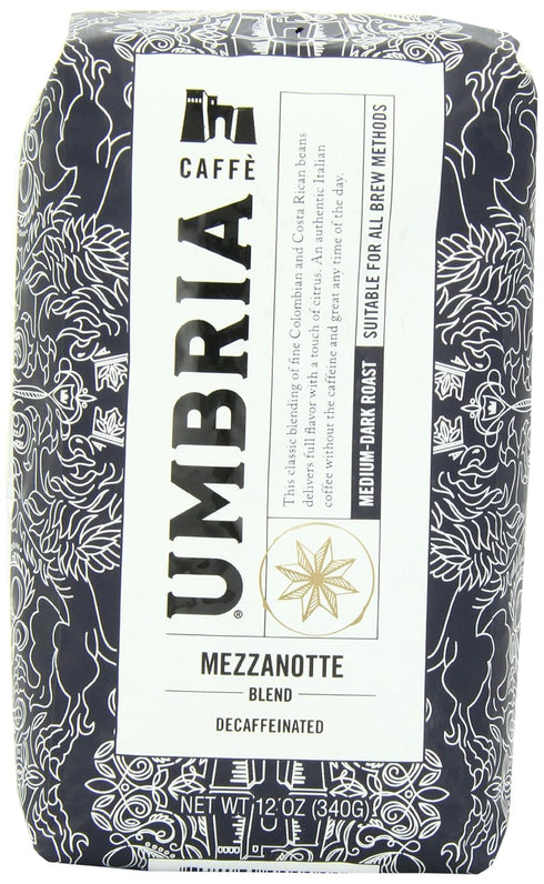 Caffe Umbria Fresh Seattle Whole Bean Roasted Coffee, Mezzanotte Decaf Blend, 12 oz. Bag...