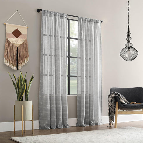 Clean Window Textured Slub Stripe Anti-Dust Allergy/Pet Friendly Sheer Curtain Panel, Gray, 52" W x 63" L (1 Panel)...