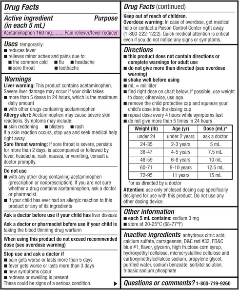Amazon Basic Care Children's Pain and Fever, Acetaminophen 160 mg per 5 mL Oral Suspension, Grape Flavor, 8 fl oz...