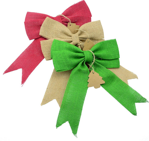 Aokbean Set of 2 Wedding Decor Bows Christmas Tree Topper Bow Rustic Decor Burlap (Christmas Green)...