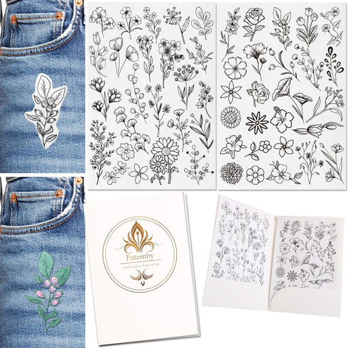 Patemby 50Pcs Water Soluble Embroidery Stabilizers, Stick and Stitch Embroidery Paper with Pre-Printed Flowers and Leaves Pattern Transfers for Ha...