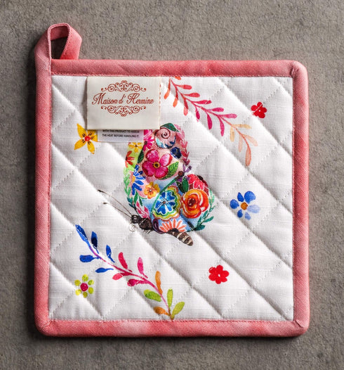 Maison d' Hermine Pot Holders Set 100% Cotton Heat Resistant Potholders 8" x 8" Hot Pads with Loop Cooking, Grilling, Kitchen, Handling Hot Pans S...