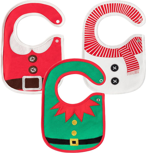 3Pcs Christmas Baby Bib Christmas Unisex Boy Girl Cotton Drooling Bibs with Adjustable Buttons Xmas Holiday Infant Toddler Food Bibs Keepsake Baby...