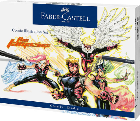 Faber-Castell Comic Illustration Set - The Famazings Superhero Comic Book Drawing Kit - Draw with Pitt Artist Pens & Goldfaber Coloring Pencils...