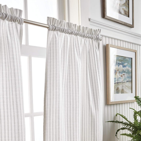 Martha Stewart Ticking Stripe 3-Piece Window Curtain Valance and Tiers Set, White Grey...