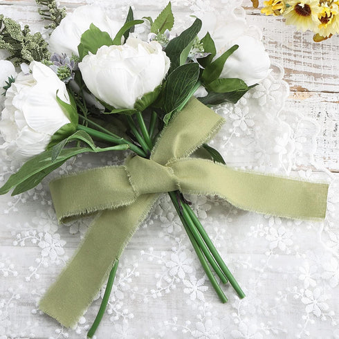 Green Ribbon 1-1/2 x 15 Yards Handmade Cotton Frayed Fringe Fabric Ribbons for Crafts Flower Bouquets Wedding Baby Shower Home DIY Decor...