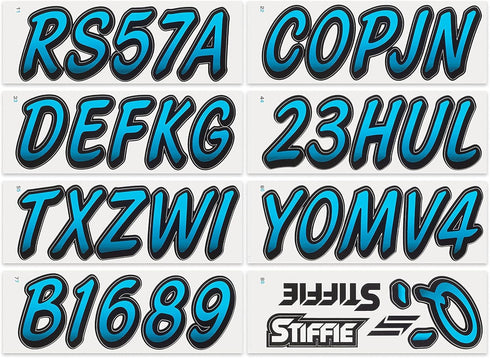 STIFFIE Whipline Sky Blue/Black 3" Boat & PWC Registration Decals • Numbers Letters Stickers...