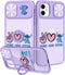 Joyleop (2in1 for iPhone 11 Case Cartoon Cute Love Stit for Girls Pretty Women Teen Kids Girly Phone Covers Purple Pattern Design with Slide Camer...