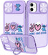 Joyleop (2in1 for iPhone 11 Case Cartoon Cute Love Stit for Girls Pretty Women Teen Kids Girly Phone Covers Purple Pattern Design with Slide Camer...