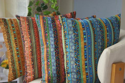 TAOSON Blue Stripe Bohemian Style Antique Cotton Blend Linen Sofa Throw Pillowcase Cushion Cover Pillow Cover with Hidden Zipper Closure Only Cove...
