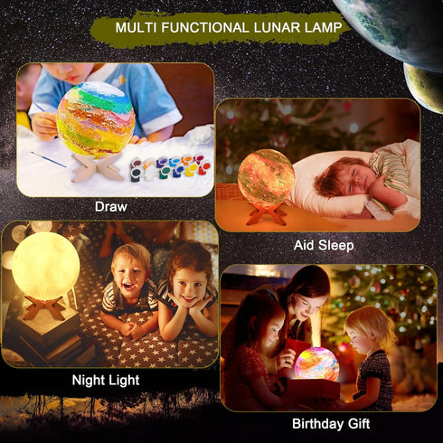 SHINECLOUD Hand Drawn Moon Lamp Cool Arts & Crafts Kit Creative Decorative Light DIY Globe Lamp with Remote Control/Smart Touch Sensor/Wooden Stan...