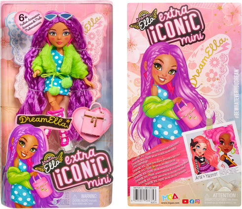 MGA Entertainment Dream Ella Extra Iconic Mini Doll - DreamElla Soft Girl Inspired Fashions with Purple Hair and Heart Painted Cheeks, Fashion Dol...