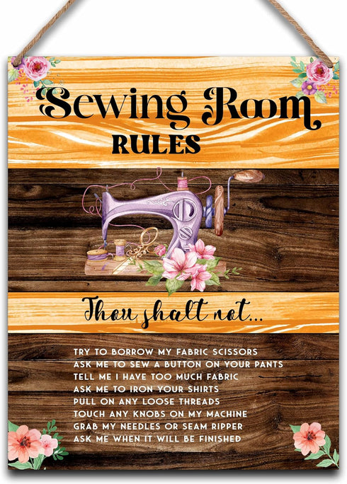Sewing Room Rules Wall Art Hanging Decor, Sewing Notions Supplies Gifts for Quilters, Sewing Lover Gifts for Home Office Bar Farm Store Garage (A0...