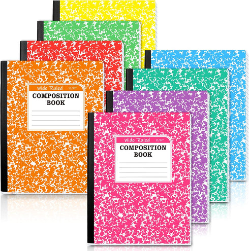 feela Composition Notebook, 8 Pack 8 Pastel Colors Wide Ruled Composition Books Bulk, Marble Cover Notepad Lined Cute Journal Notebooks for School...
