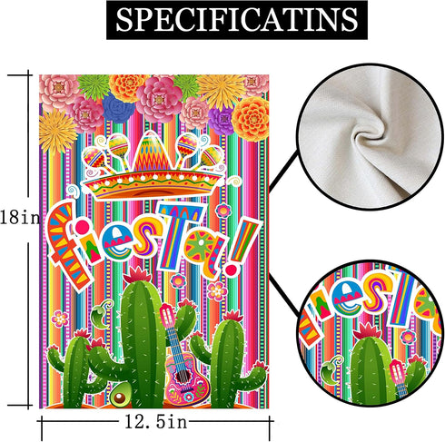 Linen Mexican Fiesta Garden Flag Double Sided Serape Dahlia Decorations Yard Decoration Cactus Avocado Guitar Decor Day of The Dead Dia De Los Mue...