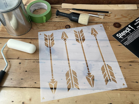 Stencil1 Arrows Wallpaper Pattern Stencil - Reusable Ideal for Card Making, Paper Crafts, Holiday Gift Making, Sturdy Art Projects - Decor on Wall...