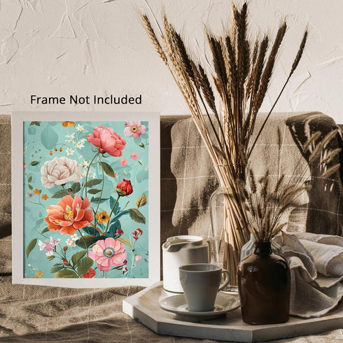Posterizer 1 pcs-lush pretty flowers with baby blue background-Floral & Botanical Art-Abstract & Modern Art-Decor for Home & Office- UNFRAMED Wall...