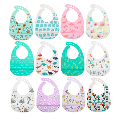 Nuby 2 Pack Adjustable Easy Clean Soft Silicone Bibs with Scoop, Leaves & Sloth...