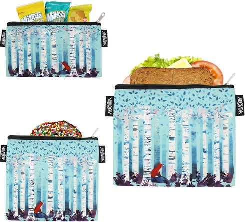 Artovida Artists Collective Reusable Lunch Bags with Zipper - Improved Dual Layer Design by Michelle Li Bothe (Germany) Birches...
