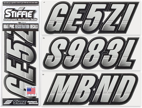 STIFFIE Techtron Silver/Black 3" Boat & PWC Registration Decals • Numbers Letters Stickers...