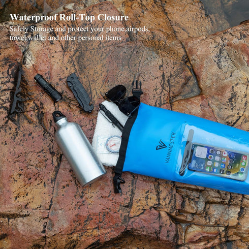 Marine Dry Bags,Waterproof Backpack Phone Pouch,Waterproof Bag Roll Top Sack for Kayaking,Beach,Rafting,Hiking,Camping,Fishing Blue 2L...