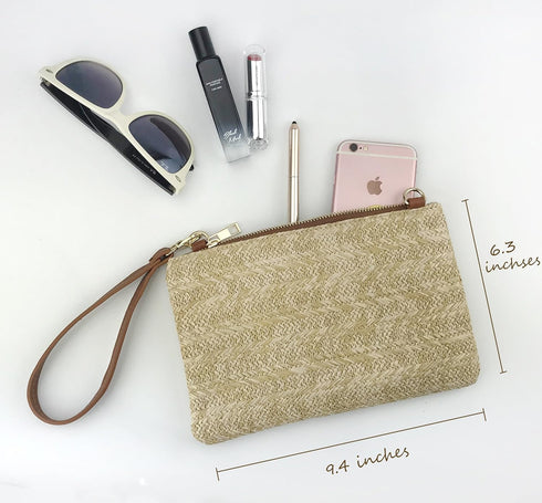 Straw Zipper Small Cross body bag Wristlet Clutch Womens Purse...