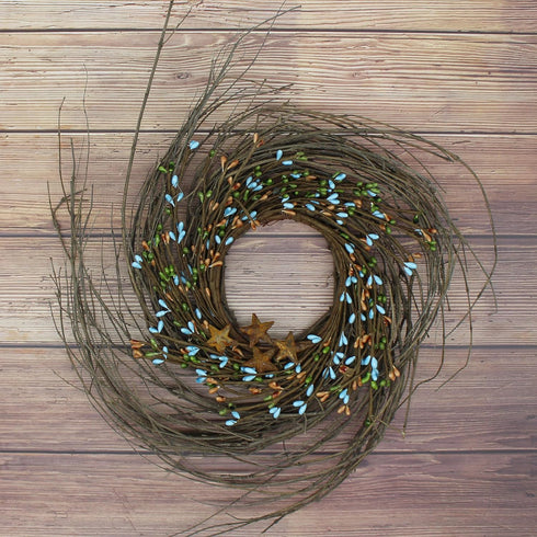 CVHOMEDECO. Primitives Rustic Pip Berries and Twig with Rusty Barn Stars Wreath, 10-Inch, Country Mix...