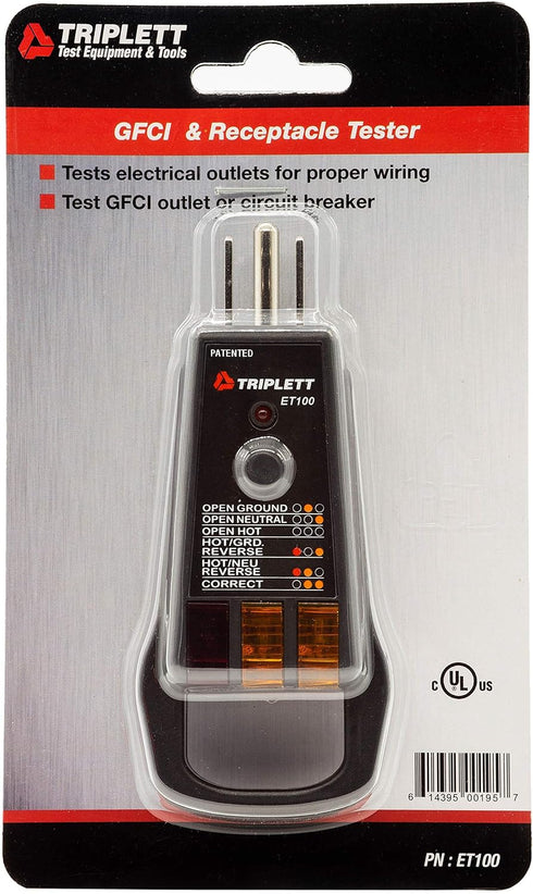 Triplett ET100 GFCI Outlet/Receptacle Tester with 5 Visual Indicators...