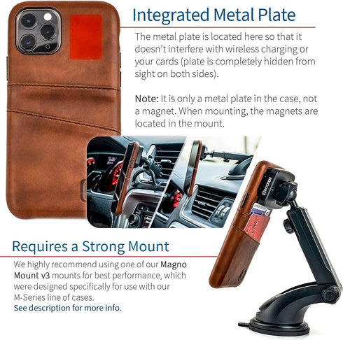 Dockem Wallet Case for iPhone 11 Pro: Built-in Metal Plate for Magnetic Mounting & 2 Credit Card Holder Slots (5.8" Exec M2, Synthetic Leather, Br...