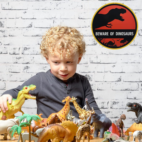 Venicor Beware of Dinosaur Sign - 12 x 12 Inches - Aluminum - Dinosaur Room Decor for Boys - T Rex Bedroom Keep Out Warning Metal Tin Bedroom Wall...