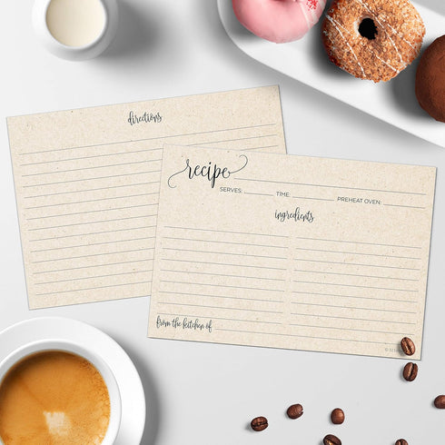321Done 5x7 Recipe Cards (Set of 50) Rustic Kraft Tan Modern Contemporary - From the Kitchen Of - Double-Sided for Weddings, Bridal Shower, Baby, ...