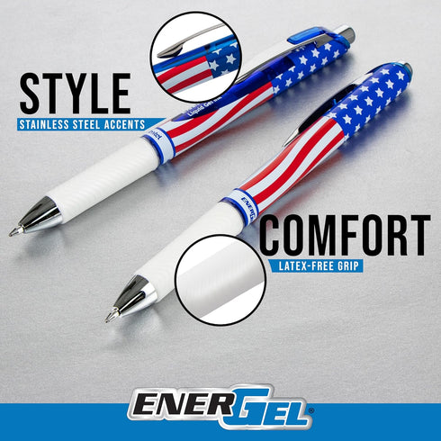 EnerGel RTX Retractable Liquid Gel Pen, Flag Barrel, (0.7mm) Metal Tip, Medium Line, Black Ink, Pack of 8 Pens...