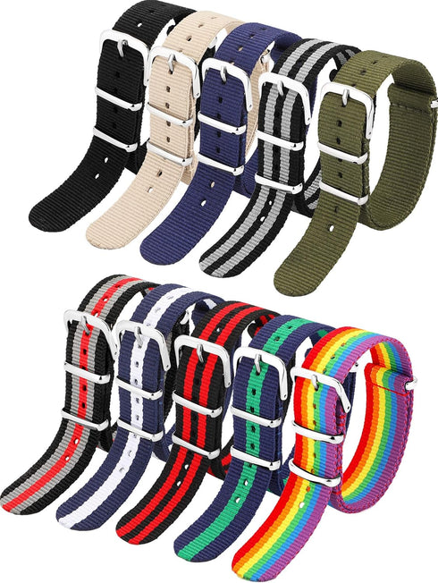 meekoo 10 Pieces Nylon Watch Strap Military Replacement Watch Band with Stainless Steel Buckle for Men and Women's Band Replacing, 18 mm...