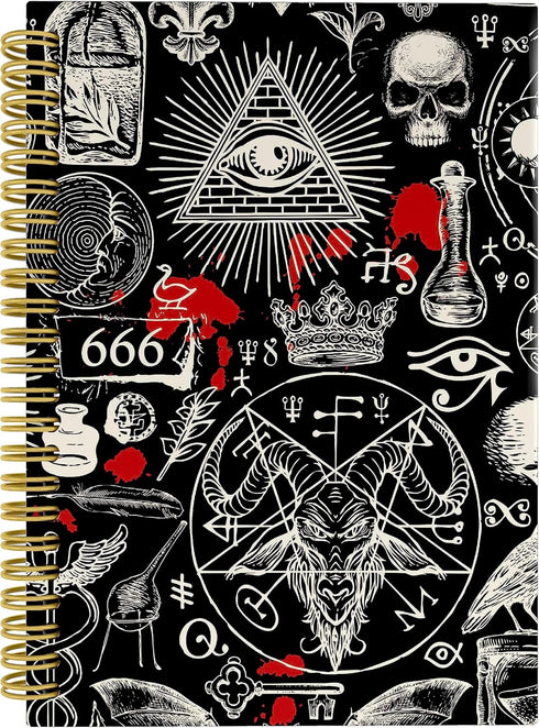 Retro Abstract Gothic Occultism and Freemasonry Symbols Lined Hardcover Spiral Notebook Journal 5.5×8.3 Inch, College Ruled Notebook for Work Note...