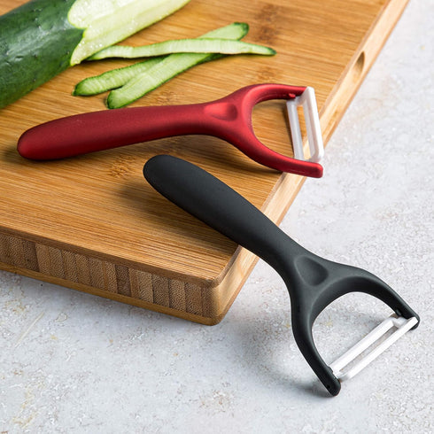 Cooking Light Ceramic Peeler Set with Ultra Sharp and Durable Blades, Ergonomic Handles Black and Red Kitchen Tools, 2 Piece, Black/Red...